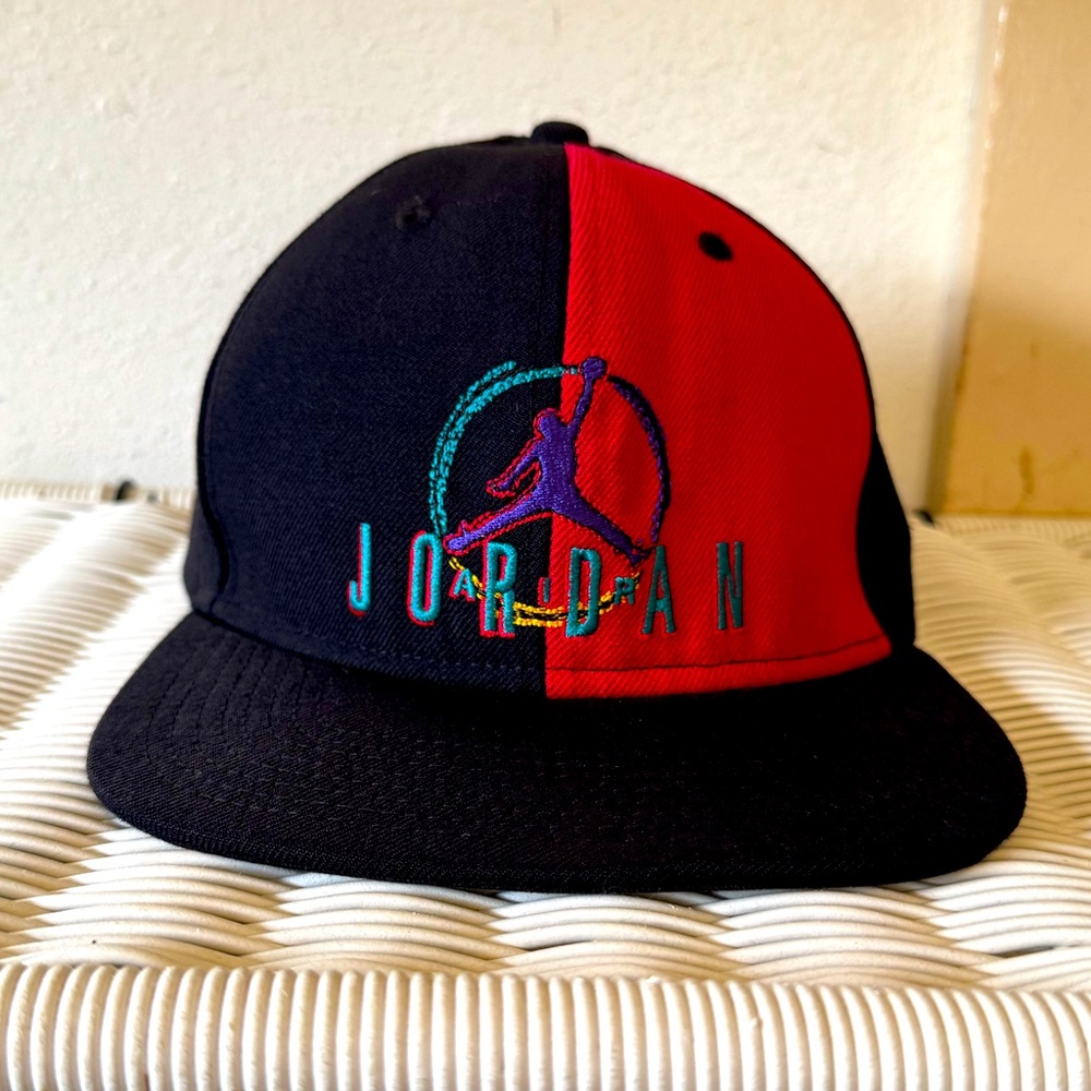 Vintage Y2K Air Jordan Nike Air Aqua Bred Jumpman SnapBack Ball Cap Red Black